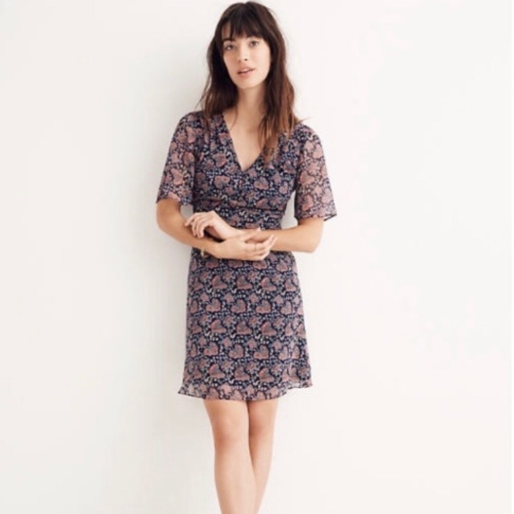 Madewell Blue Orchard Flutter Sleeve Dress